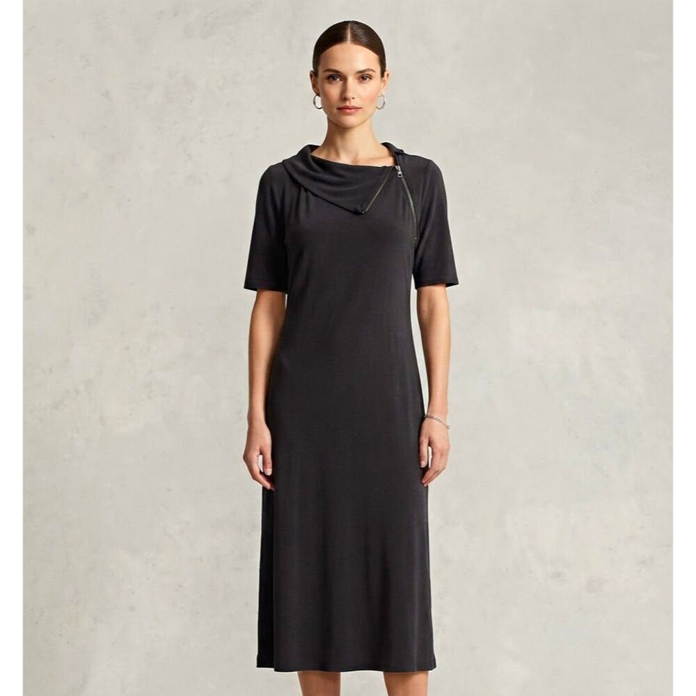 Calvin Klein Knit Cowl Neck A-Line Midi Dress